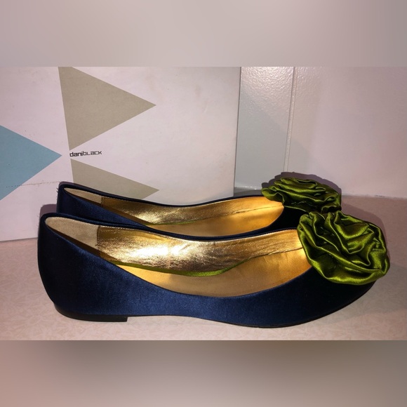 Anthropologie Dani Black Mimosa Navy Satin Skimmers / Flats - Size 8 - Picture 3 of 7